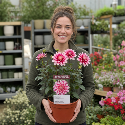 Dahlia 'Maggiore Fun Rose Bicolour' – Summer Flowering Perennial (3L Pot)