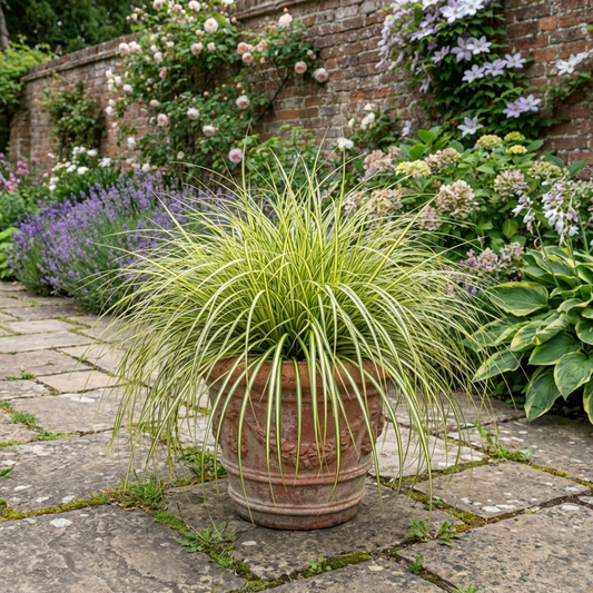 Carex 'Feather Falls' (Variegated Sedge) – Large Evergreen Ornamental Grass (5L Pot)
