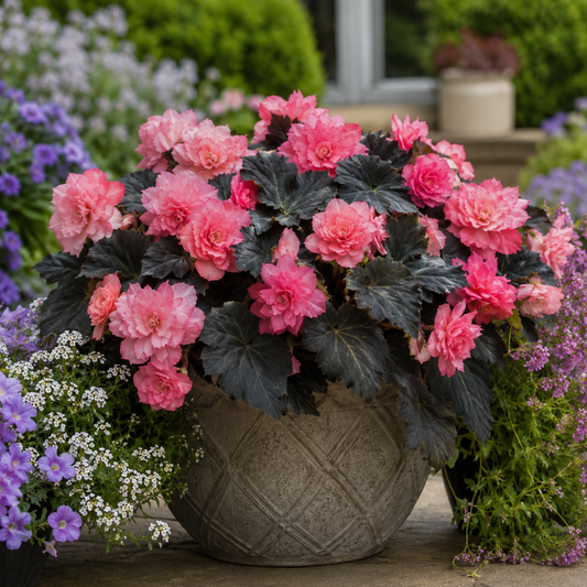 Begonia 'Nonstop Mocca Light Pink' – Dark-Leaved Tuberous Begonia (5L Pot)