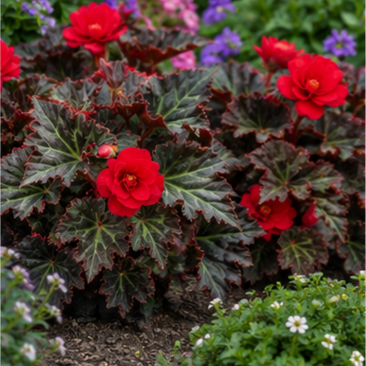 Begonia 'Nonstop Mocca Scarlet' – Dark-Leaved Tuberous Begonia (5L Pot)