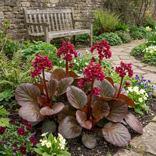 Bergenia 'Rotblum' (Elephant's Ears) – Evergreen Ground Cover (Set of 3 or 6)