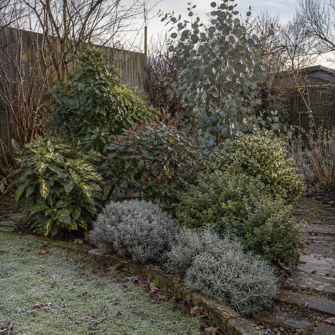 Frosty winter garden border