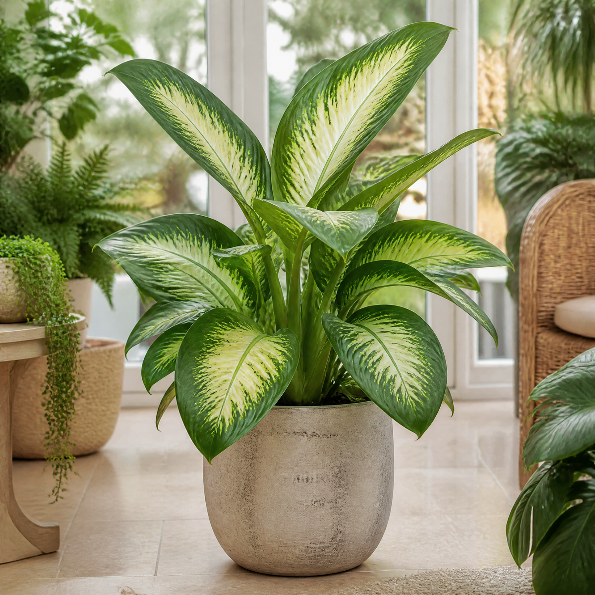 Dieffenbachia Dumb Cane with green and creamy-yellow variegated leaves