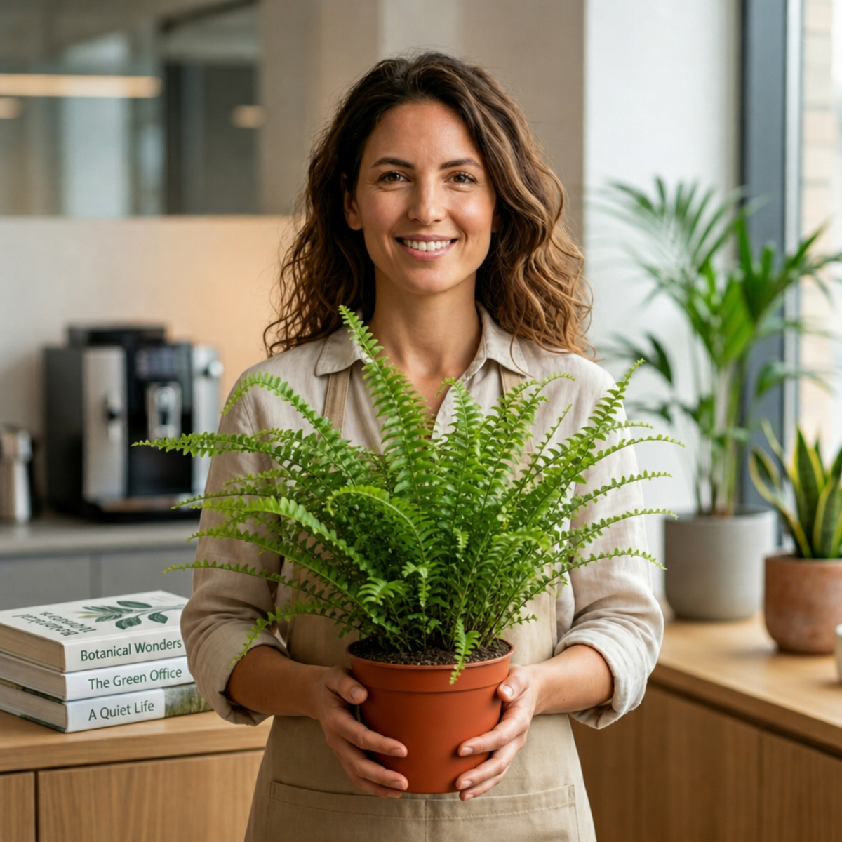 Boston Fern houseplant with lush green arching fronds.