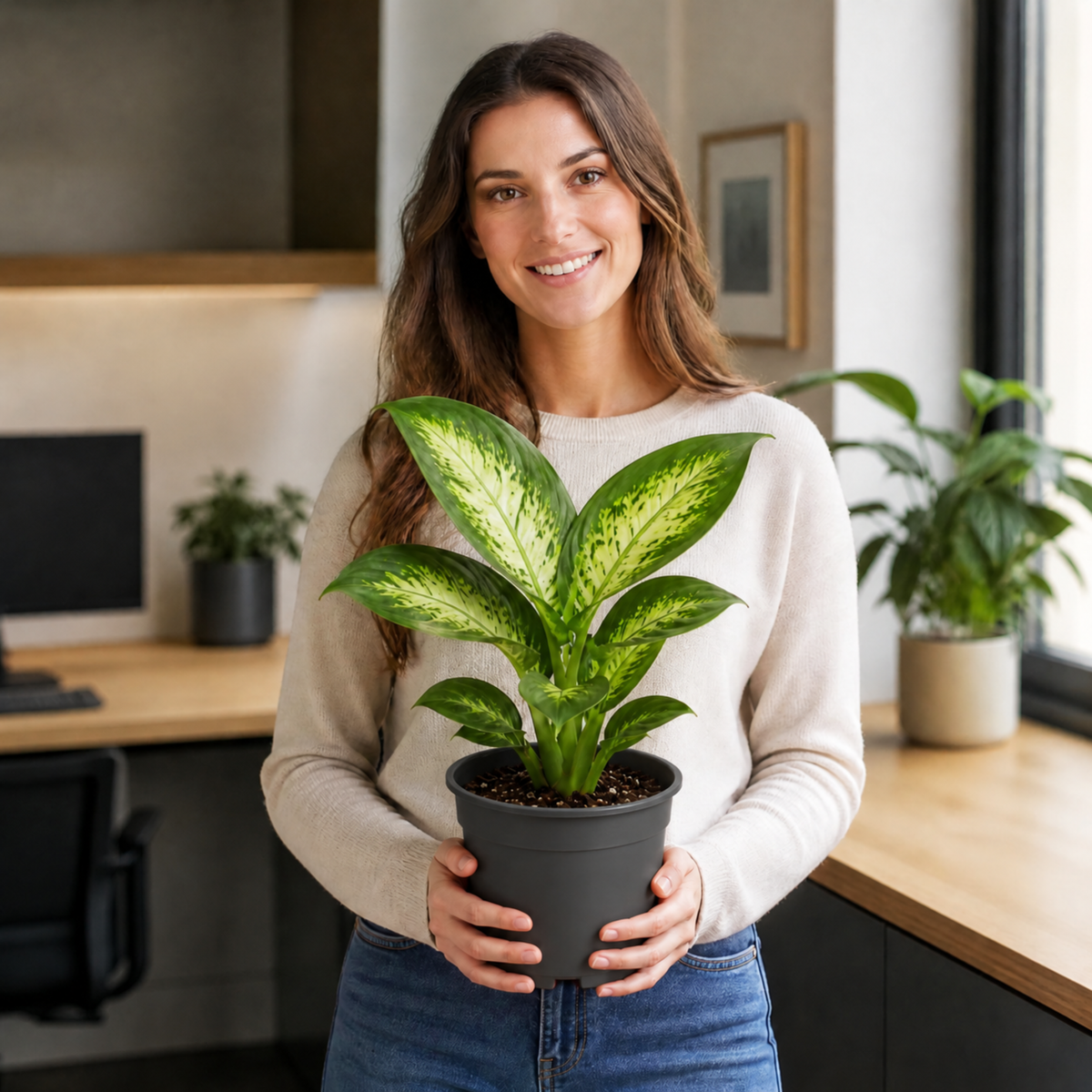 Dieffenbachia Dumb Cane with green and creamy-yellow variegated leaves