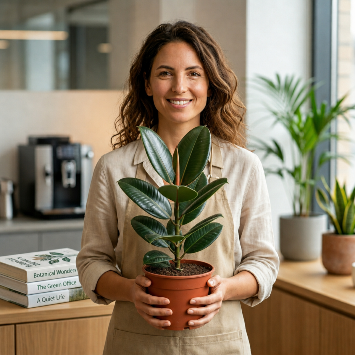 Ficus elastica 'Robusta' Rubber Plant with large glossy deep green leaves.