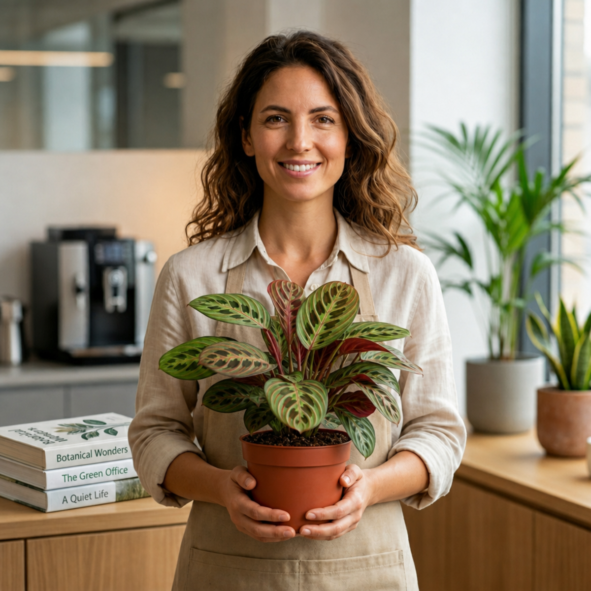 Maranta Fascinator prayer plant with deep green, red-veined leaves.