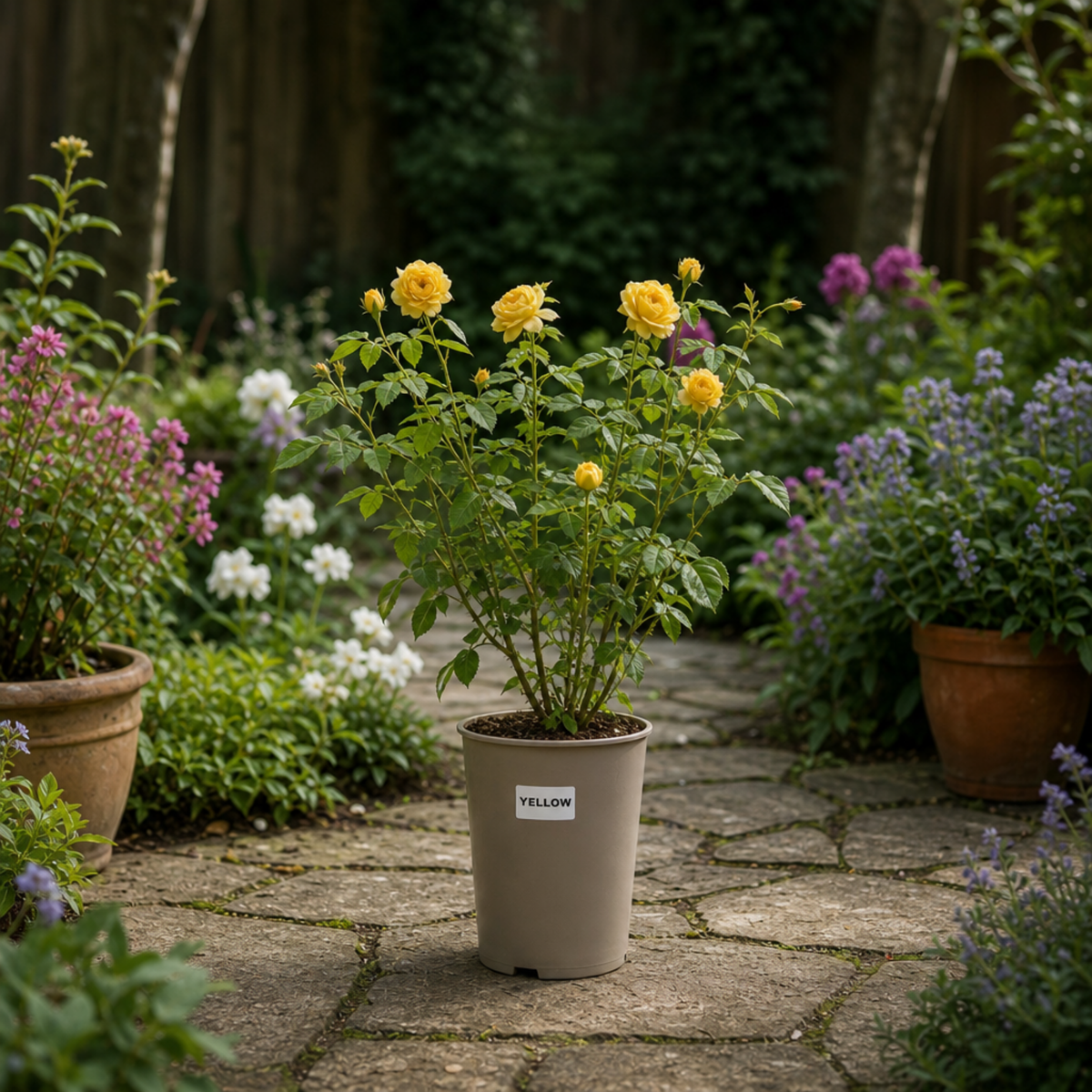 Patio Rose, Yellow – Compact Repeat Flowering Rose (3L Pot)