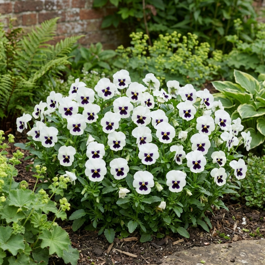 Pansy 'Delta Pro' White with Blotch – Hardy Winter and Spring Bedding (3 Plants in a 3L Root Ball)