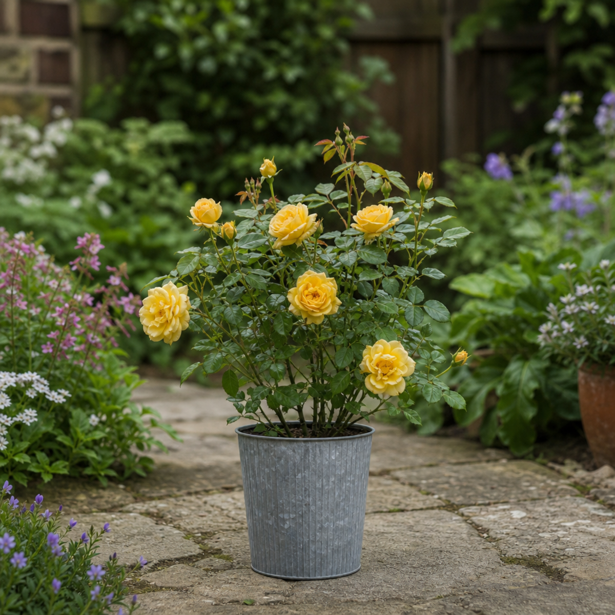 Patio Rose, Yellow – Compact Repeat Flowering Rose (3L Pot)