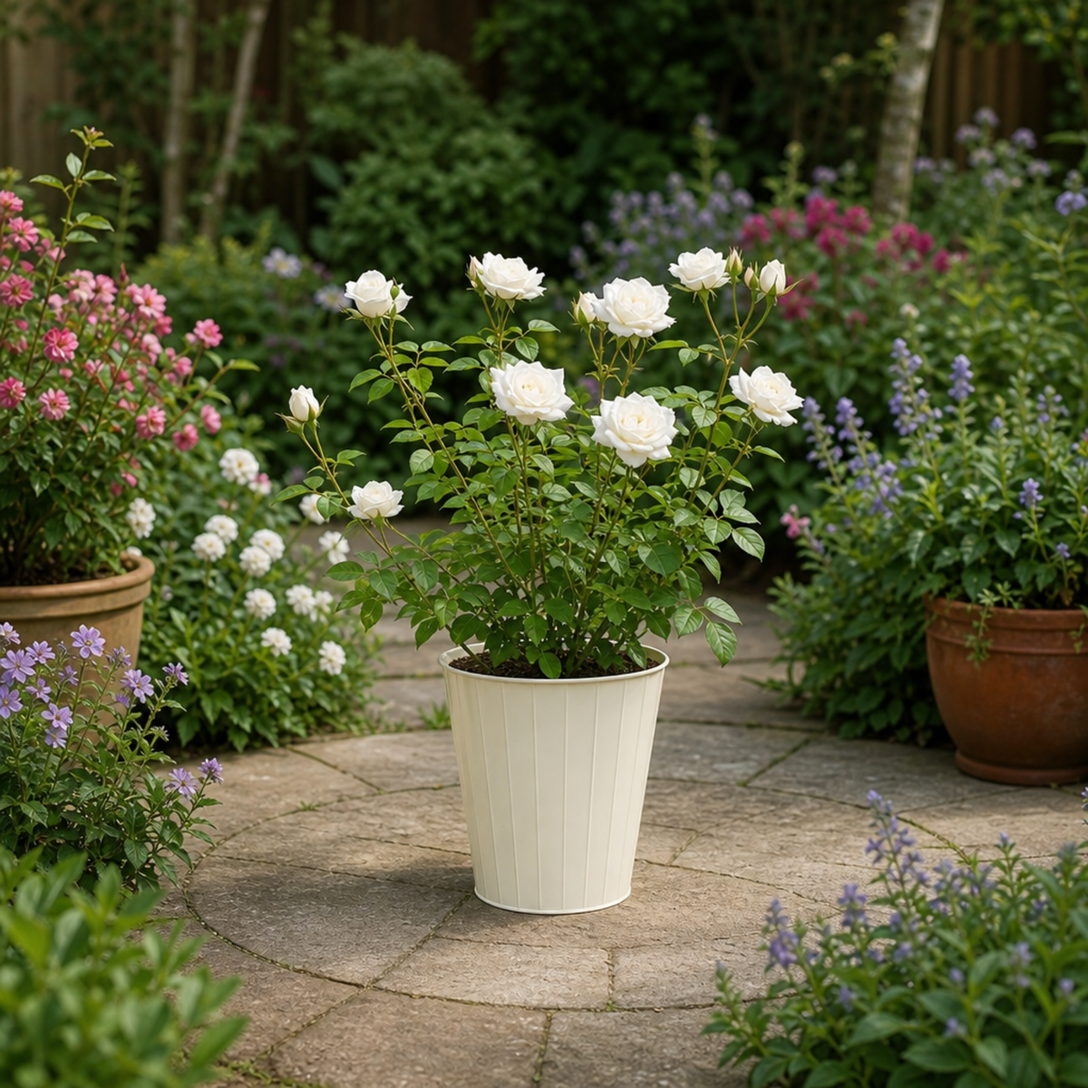 Patio Rose, White – Compact Repeat Flowering Rose (3L Pot)
