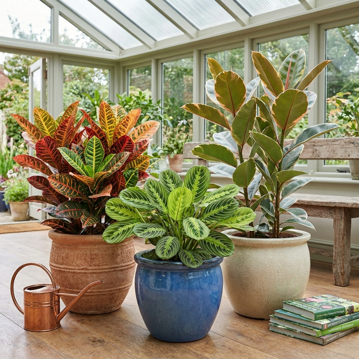 Croton 'Petra', Maranta 'Lemon Lime' & Ficus 'Belize' – Foliage Houseplant Collection (Set of 3)