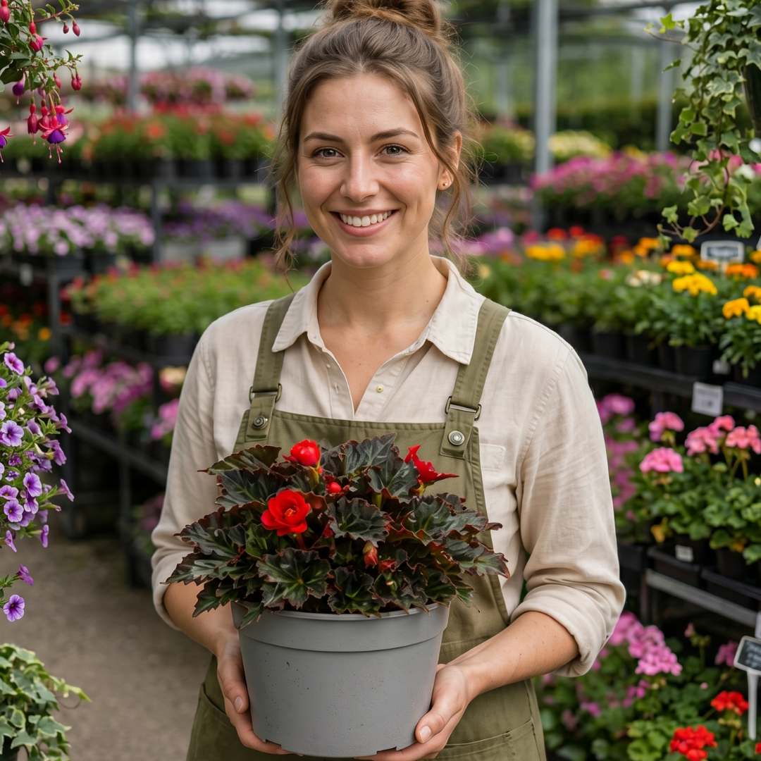 Begonia 'Nonstop Mocca Scarlet' – Dark-Leaved Tuberous Begonia (5L Pot)