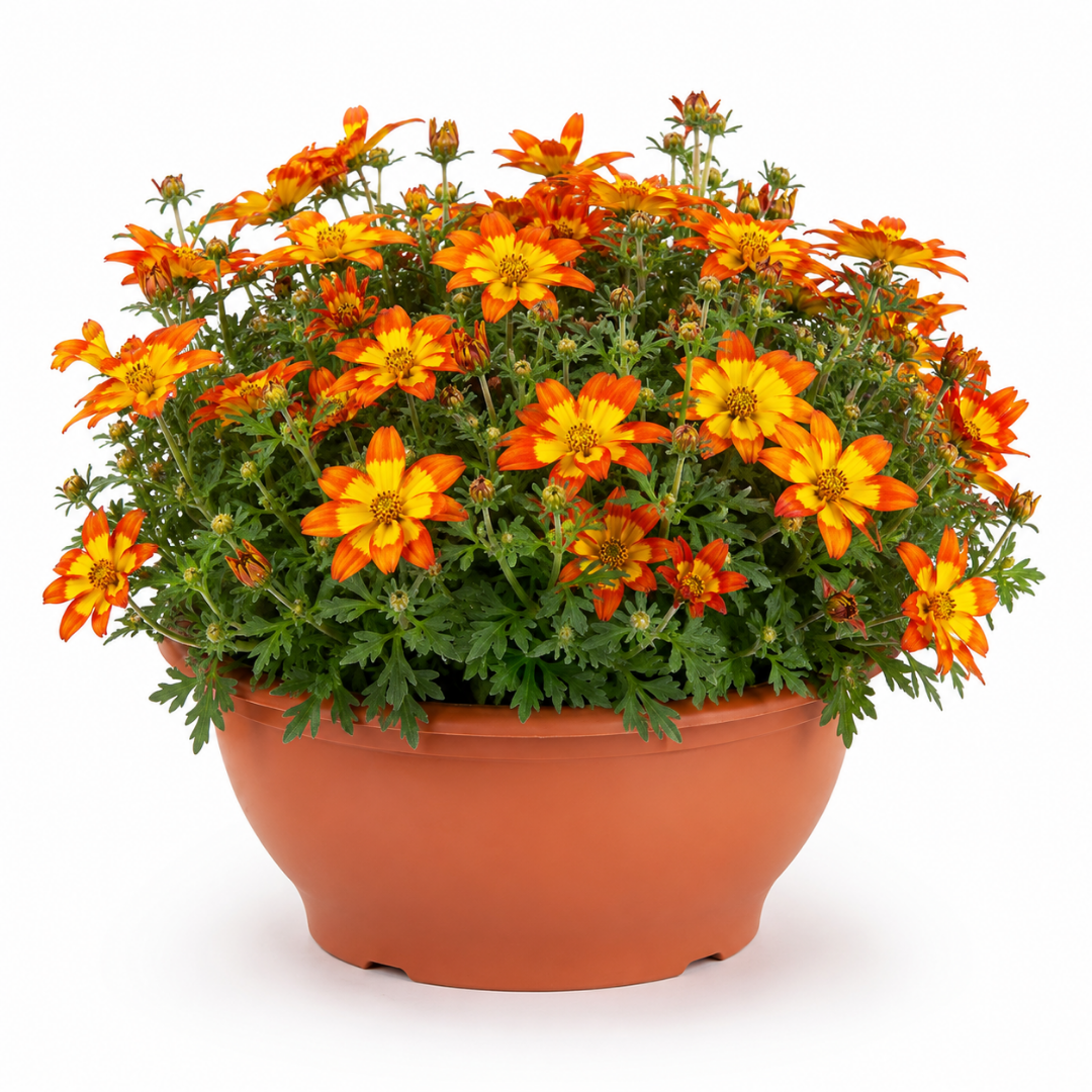 Bidens 'Taka Tuka Red Yellow Brush' – Trailing Summer Bedding (21cm Pot)