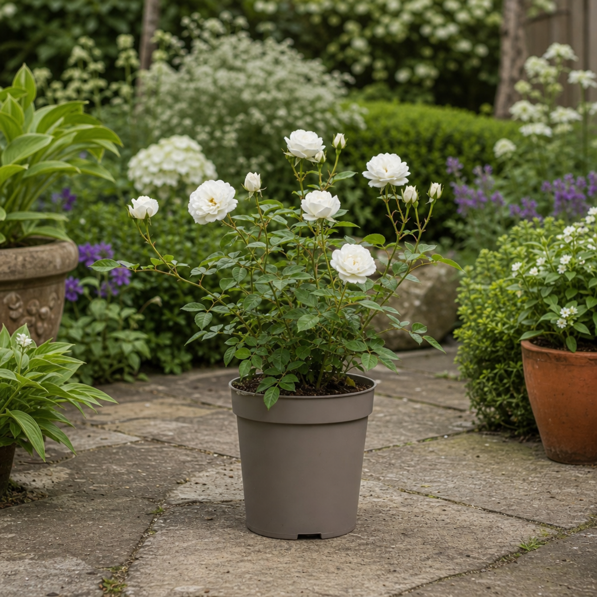 Patio Rose, White – Compact Repeat Flowering Rose (3L Pot)