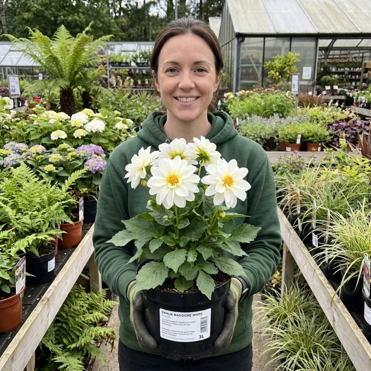 Dahlia 'Maggiore White' – Decorative Bedding Dahlia (3L Pot)