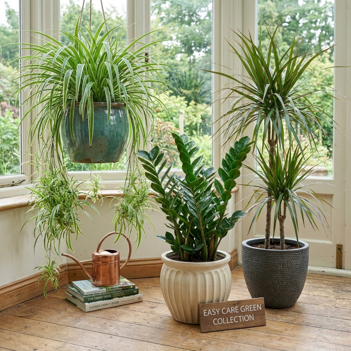 Spider Plant, ZZ Plant & Dracaena marginata – Easy Care Houseplant Collection (Set of 3)