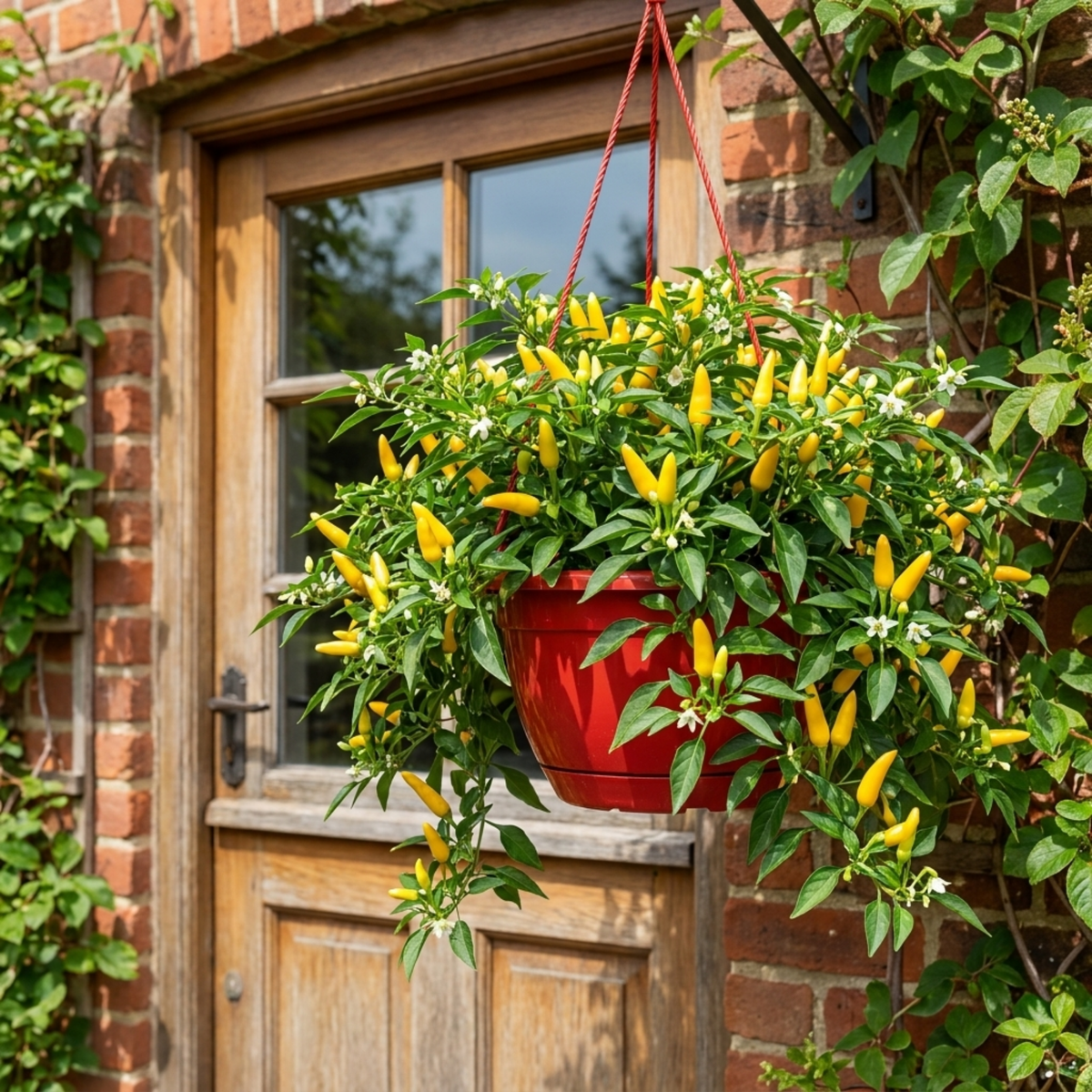 Chilli 'Peppers from Heaven Yellow' – Compact Cropping Chilli (25cm Hanging Basket)