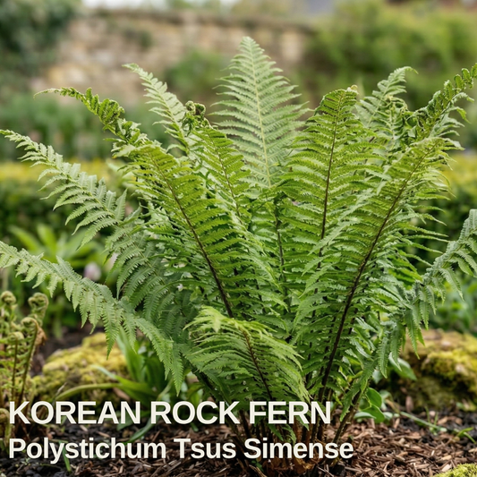 Shuttlecock of arching green fern fronds growing in a shady garden bed