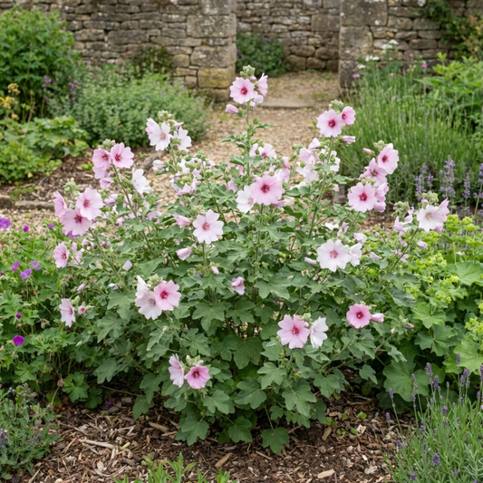 Lavatera 'Barnsley Baby' (Tree Mallow) – Compact Flowering Shrub (2L Pot)