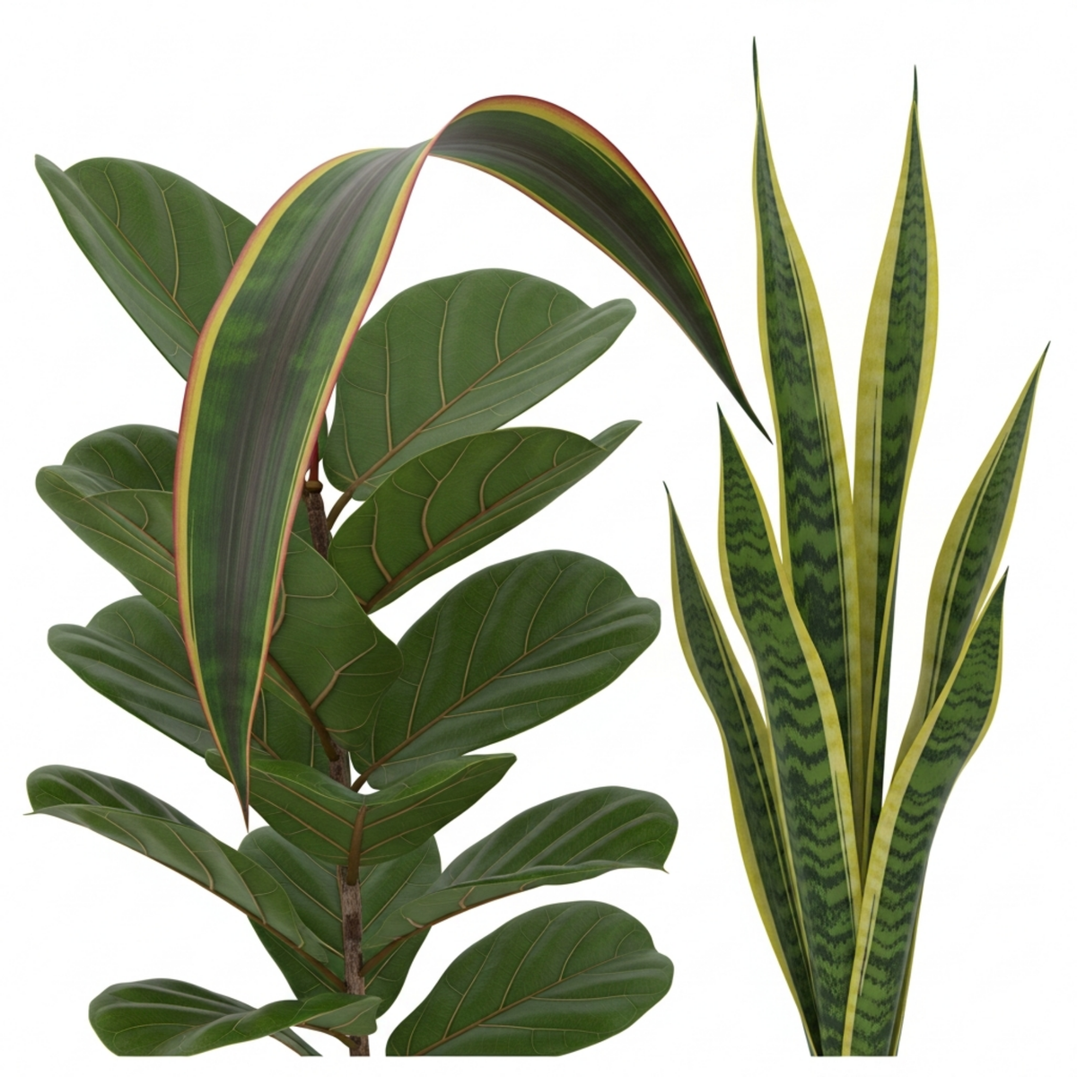 Dracaena Marginata, Ficus Robusta & Snake Plant – Architectural Houseplant Collection (Set of 3)