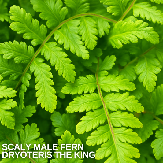 Bright lime-green fern fronds with deeply cut, toothed leaflets on reddish stalks