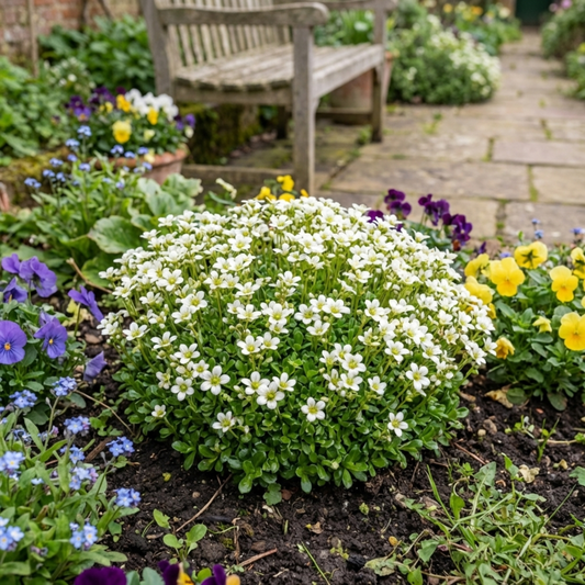 Saxifraga 'Ice Colours Pearl White' (Mossy Saxifrage) – Hardy Evergreen Alpine (Set of 3 or 6)
