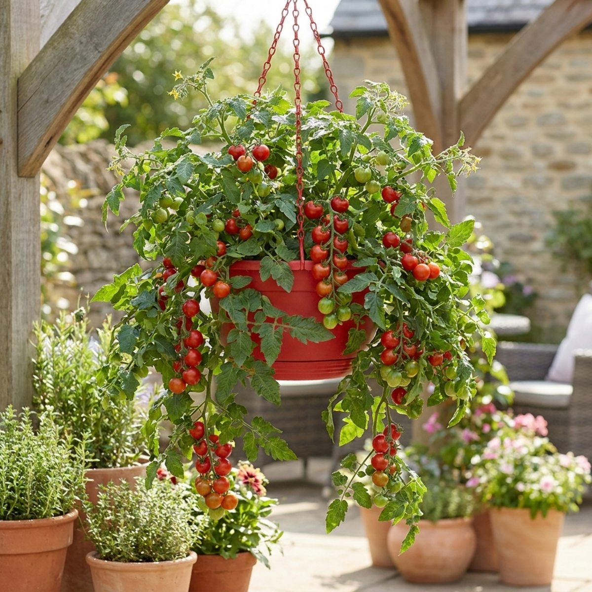 Tomato 'Tumbling Tom Red' – Ready Planted Tomato Basket (25cm Hanging Basket)