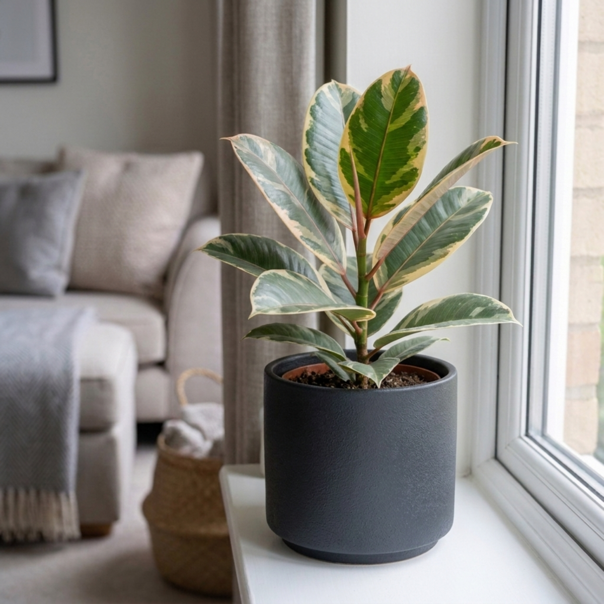 Ficus elastica 'Tineke' (Rubber Plant) – Variegated Houseplant (5L Pot)