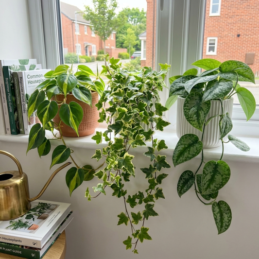 Variegated Ivy, Philodendron 'Brasil' & Satin Pothos – Trailing Houseplant Collection (Set of 3)
