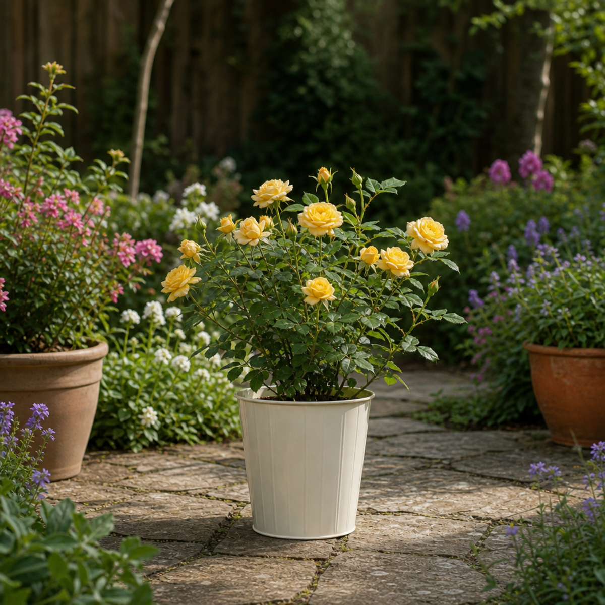 Patio Rose, Yellow – Compact Repeat Flowering Rose (3L Pot)
